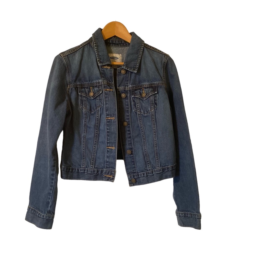 Women’s Denim Blue Jean Jacket Old Navy Medium Cotton Cropped Button Up